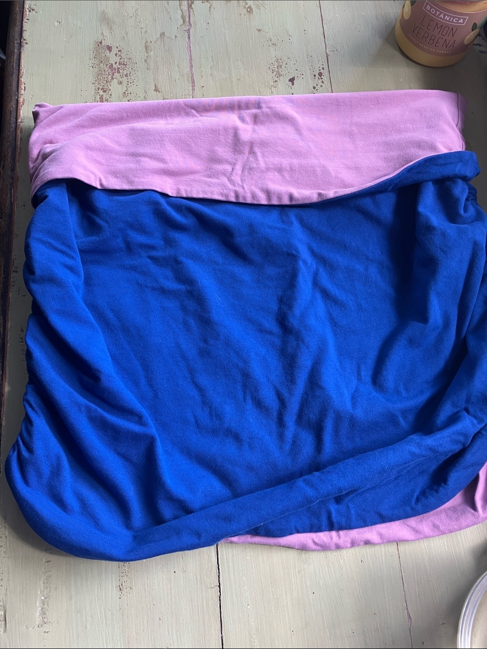Two-Tone Foldover Mini Skirt — Blue & Pink